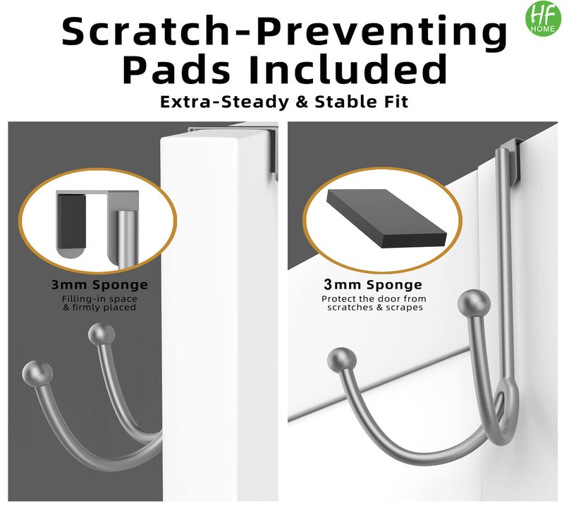 HFHOME 2Packs Over The Door Double Hanger Hooks, Metal Twin Hooks Organizer for Hanging Coats, Hats, Robes, Towels- Silver - Image 5